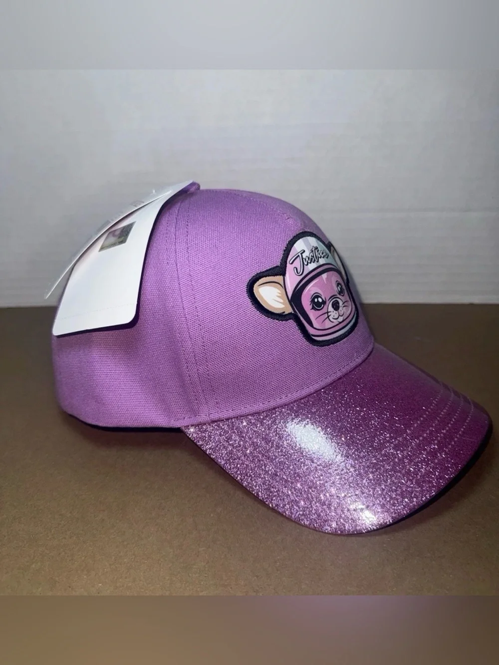 Justice Kids Purple Glitter Baseball Hat with Animal Patch